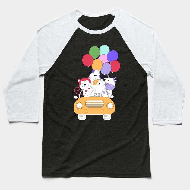 Cute Animals Baseball T-Shirt by Lovely Arts